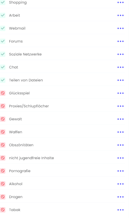 Webfilter-Einstellungen